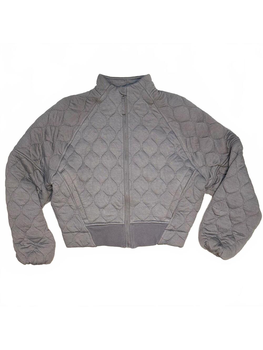 Women’s Small FLX Quilted Gray Bomber Jacket with Elastic Cuffs and Ribbed Hem